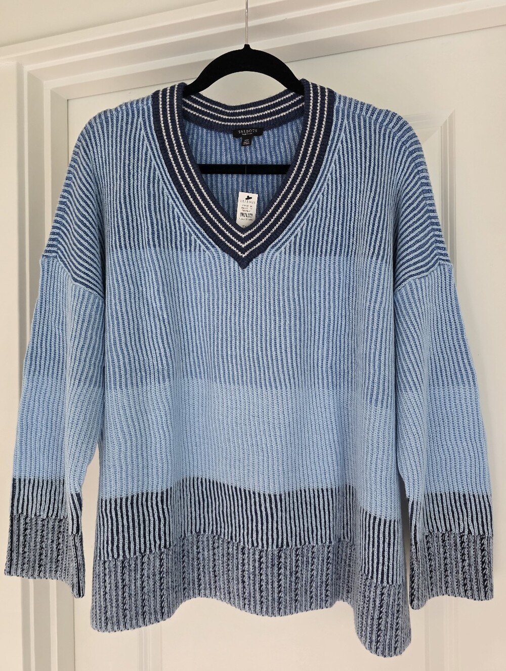 NWT Talbots Ombre Stripe V Neck Sweater Indigo Multi 3XP